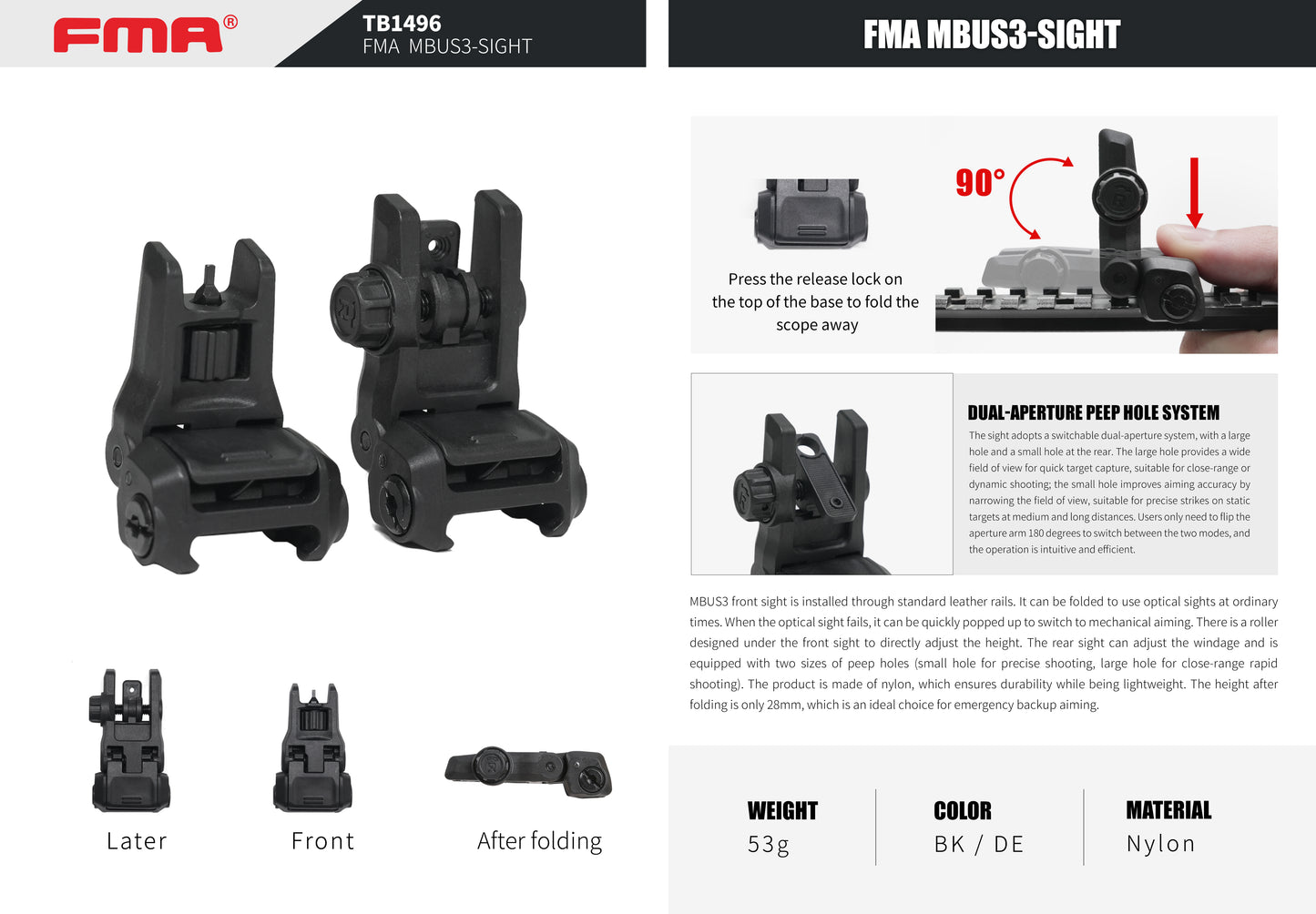 Outdoor toys parts FMA FBUS-SIGHT TB1496(BK/DE)
