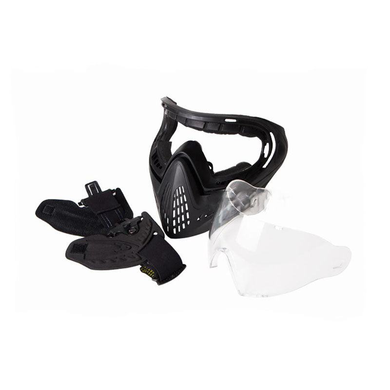 FMA F1 ペイントボール エアソフト バイク 安全 曇り止めゴーグル/フルシングルレイヤーフェイスマスク ハンティング (ピュアブラック、クリア)