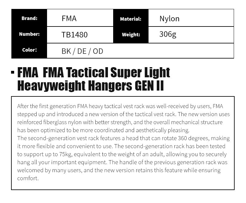 FMA Tactical Super Light Heavyweight Hangers GEN II TB1480